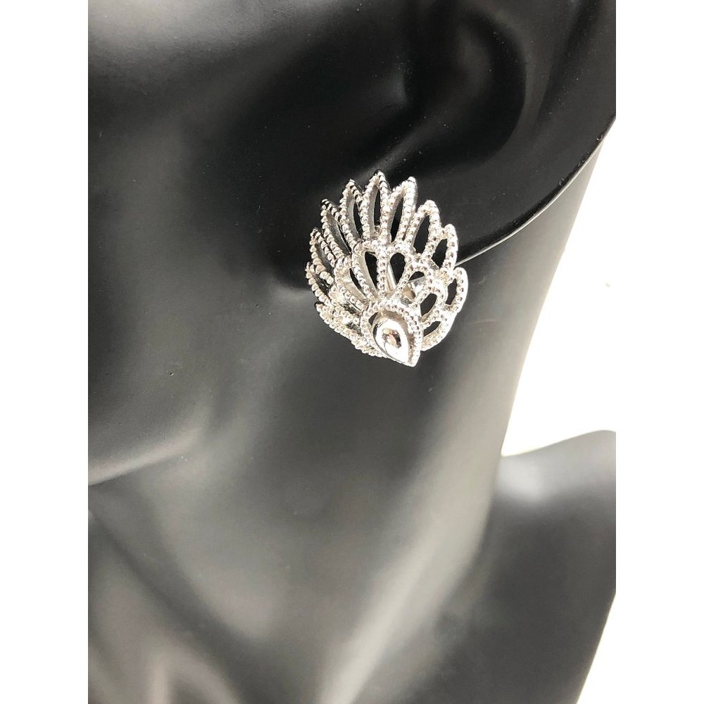 Crown Trifari Silver Tone Clip On Earrings